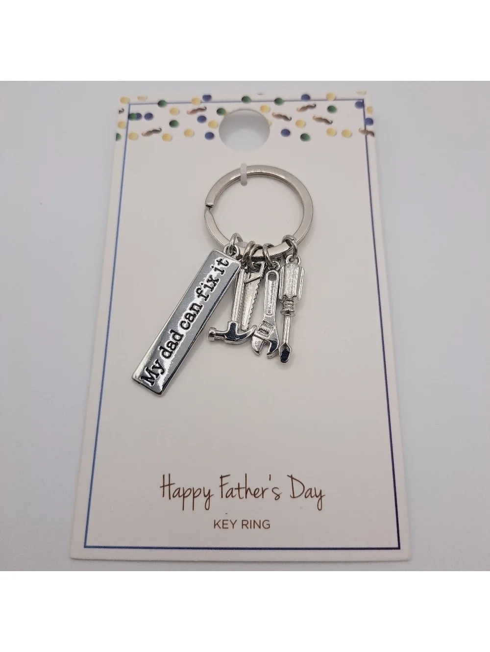 Fathers Day My Dad Can Fix It Keyring with Tool Charms Stocking Stuffer Silver